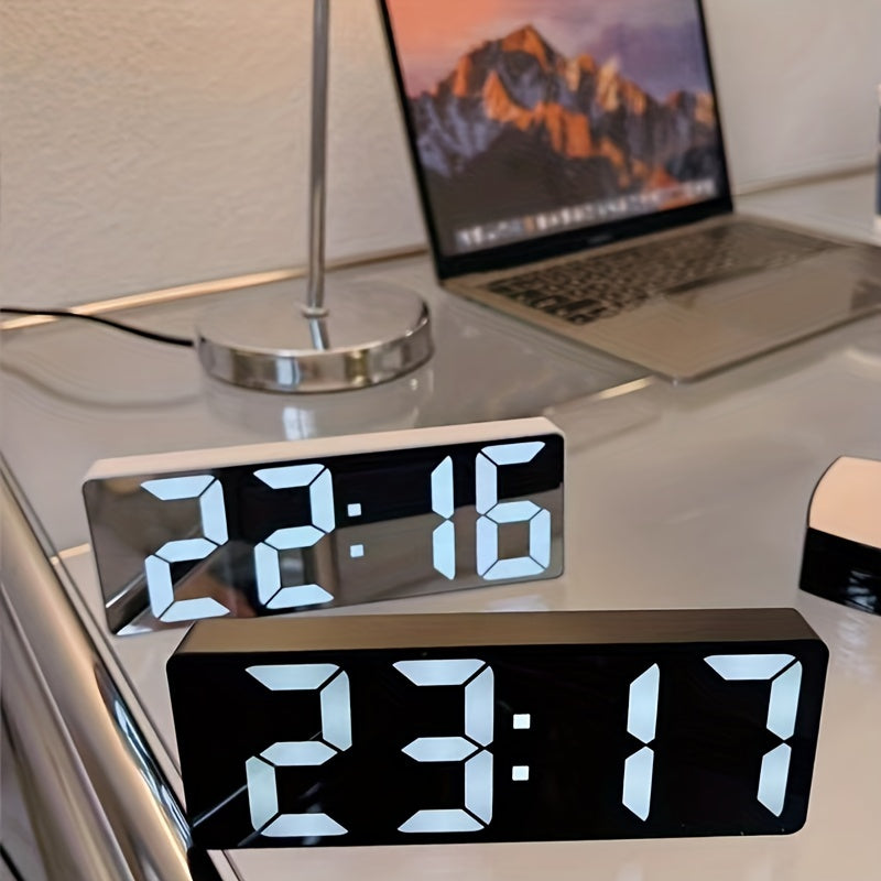 Clock with Digital LED Alarm Temperature Display and Adjustable Brightness