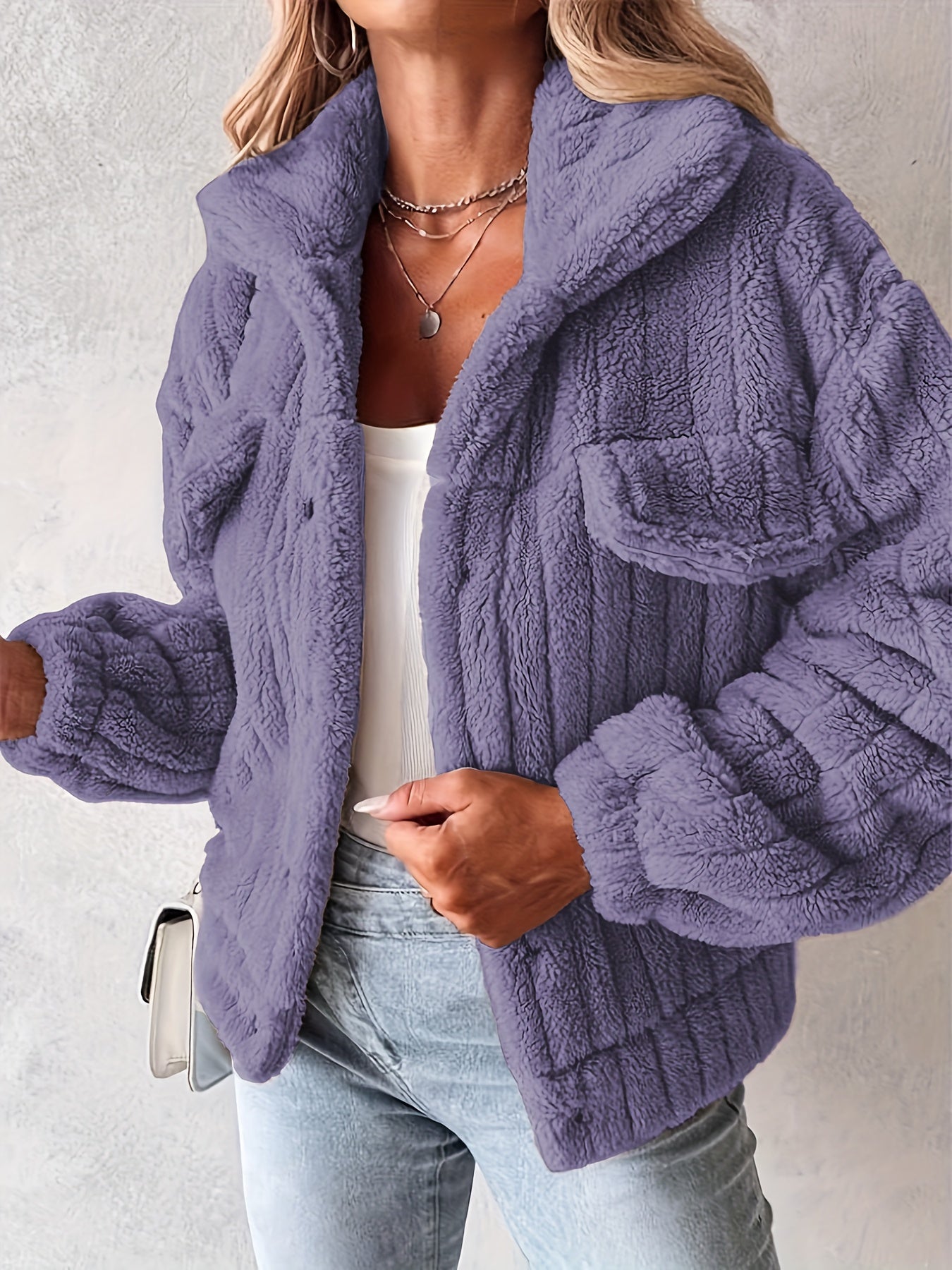 Ladies' Teddy Coat with Shawl Collar and Long Sleeves for Casual Autumn and Winter