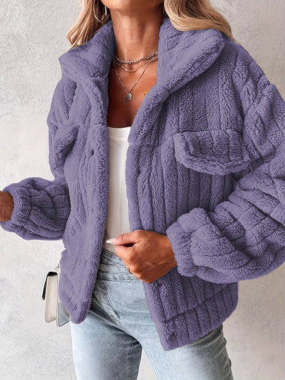 Ladies' Teddy Coat with Shawl Collar and Long Sleeves for Casual Autumn and Winter