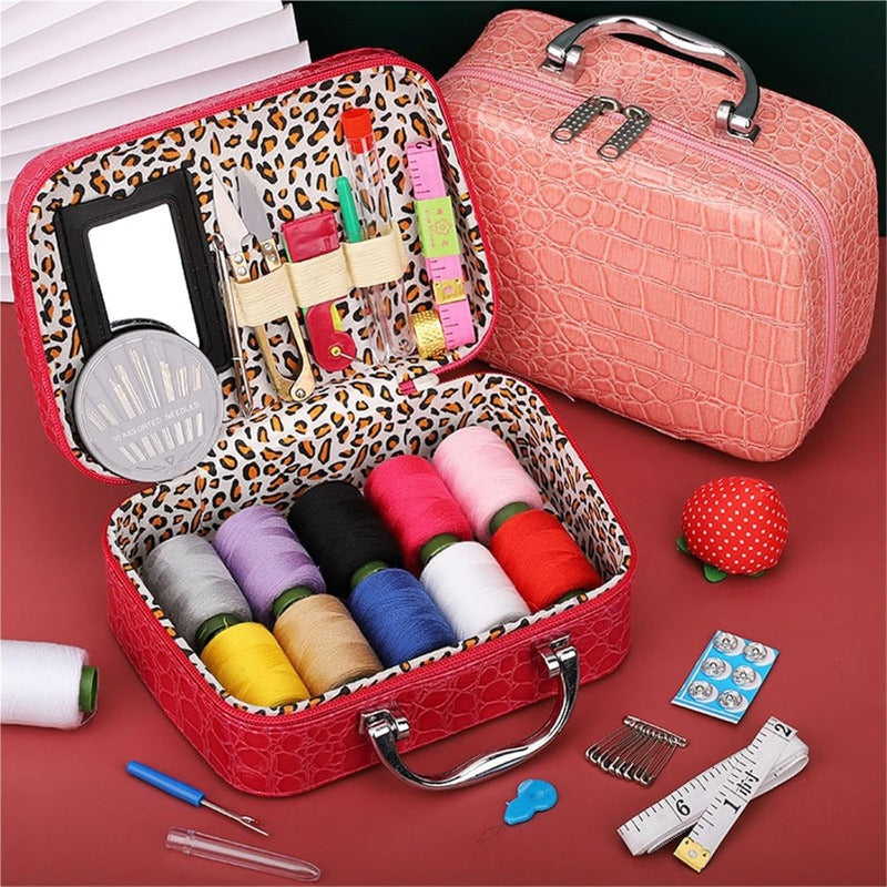 Case Complete Portable Sewing Kit in Faux Leather for Compact and Practical