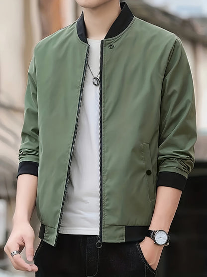Stand with Lightweight Men's Summer Jacket with Up Collar and Zip Closure