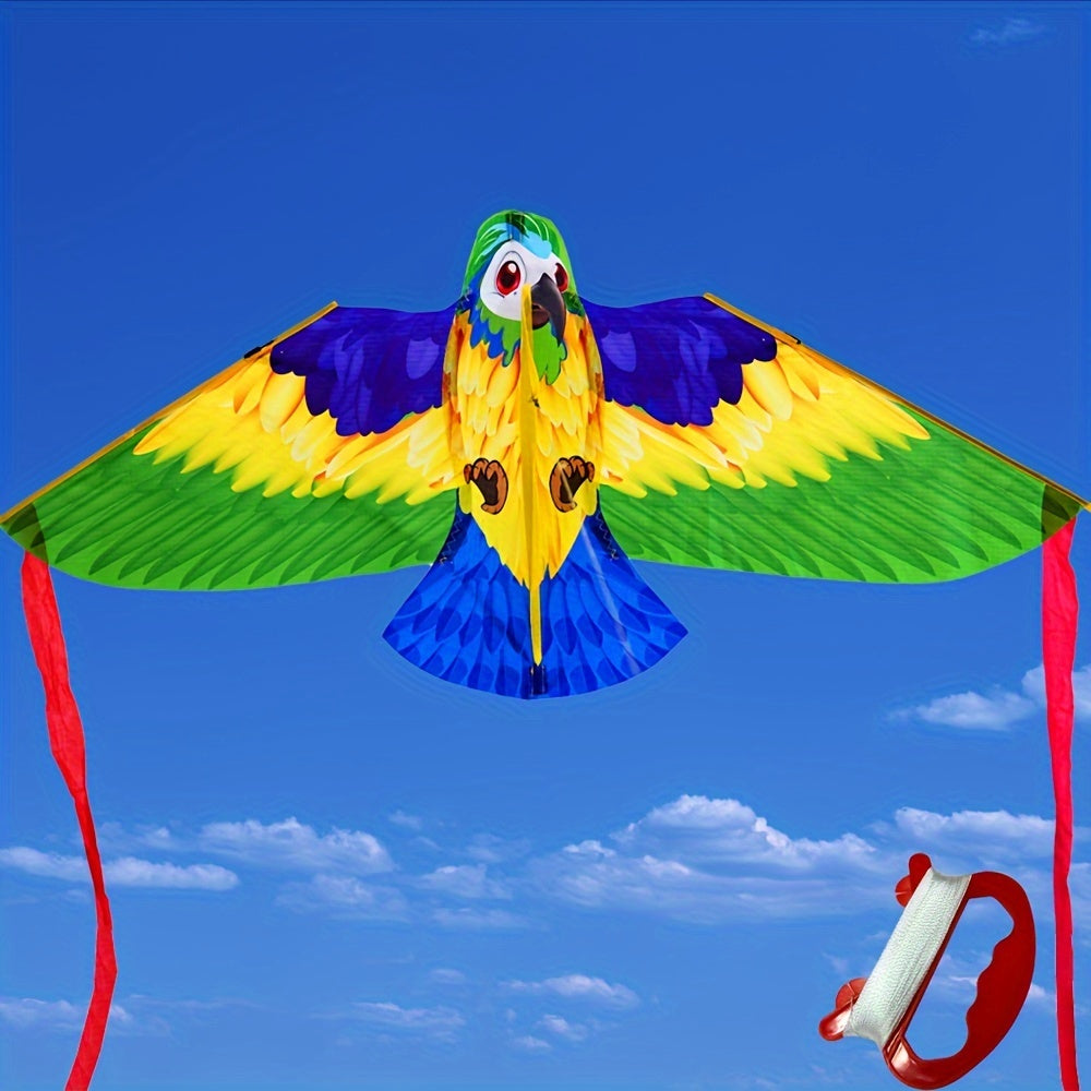 Parrot Kite with Large Colourful Wings and Long Tail Ribbons