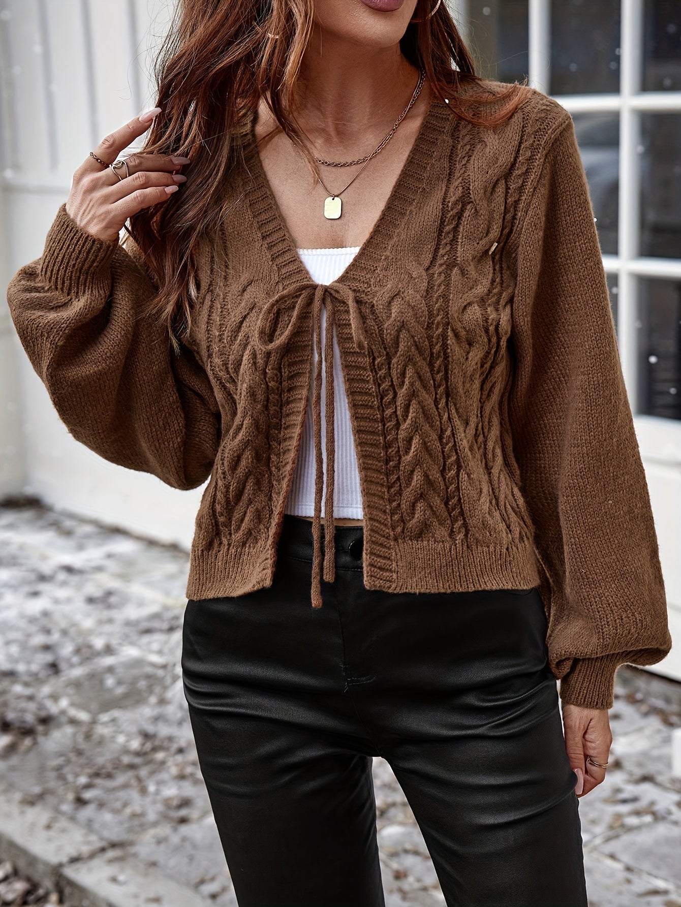 Ladies Elegant Knitted Cardigan with Bow Closure for Casual and Comfortable