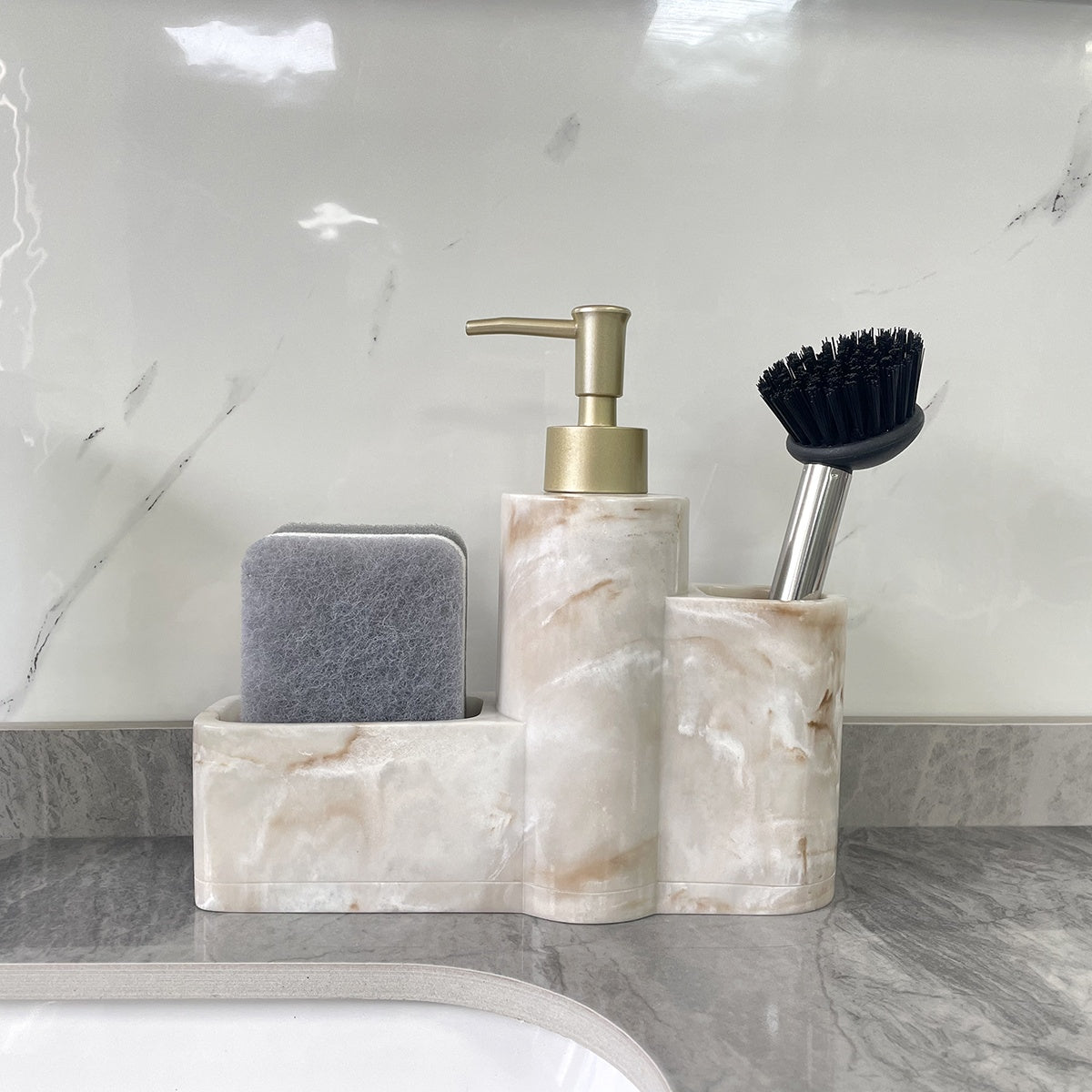 Kitchen Soap Dispenser with Brush and Sponge Holder