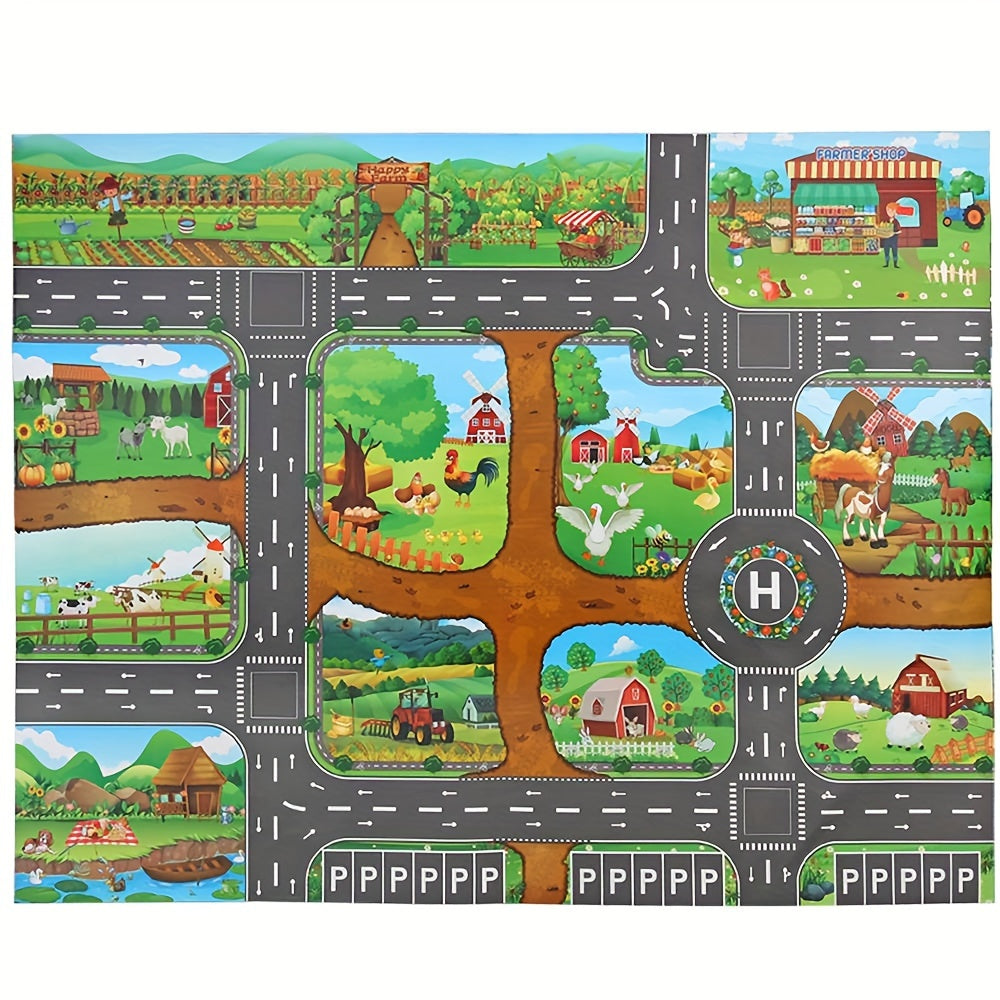 Mat with Interactive Play Adventure for Explore Farm and Traffic with Toys