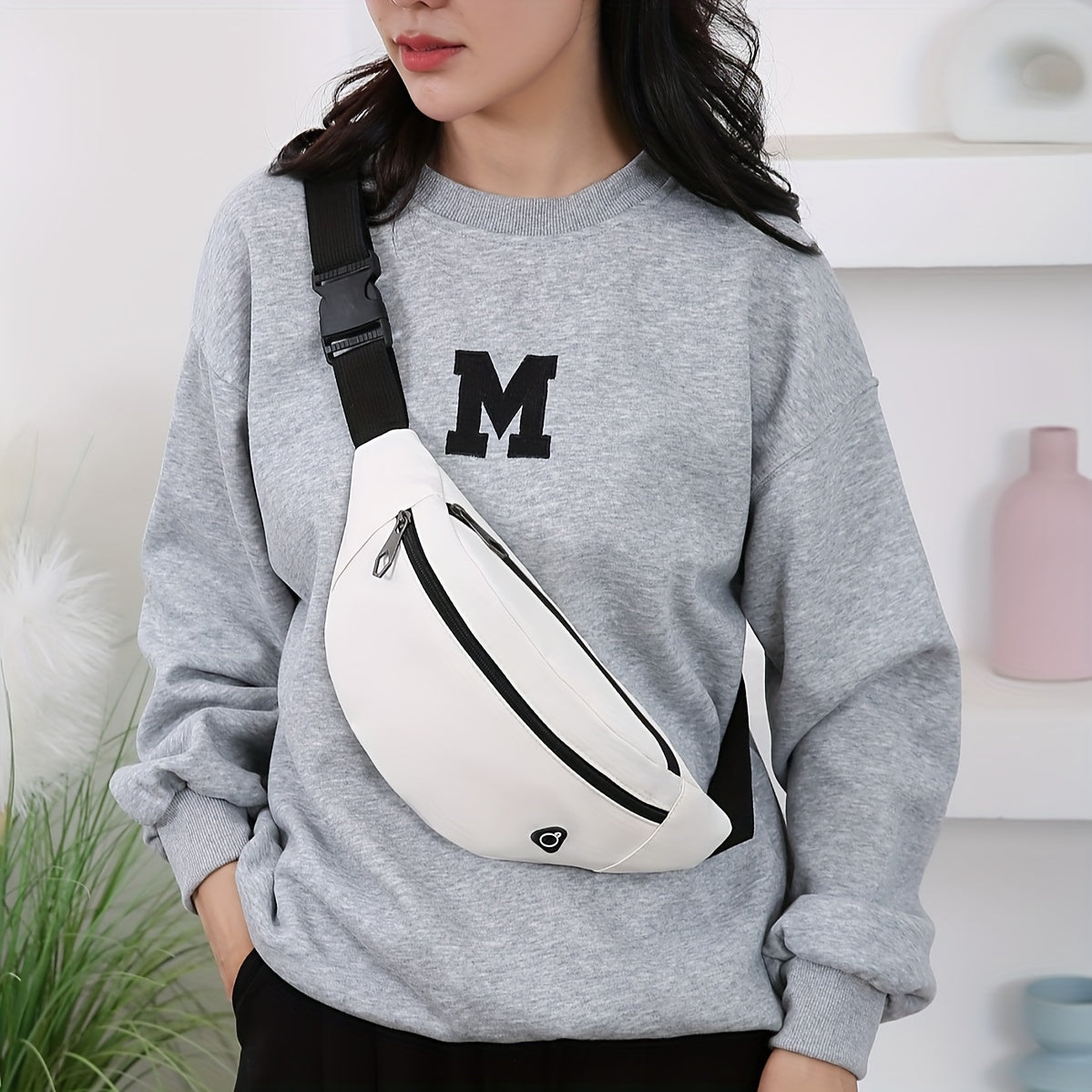 Bag with Sporty Bum Design for Women with Multiple Pockets and Adjustable Strap