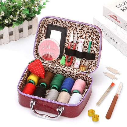 Case Complete Portable Sewing Kit in Faux Leather for Compact and Practical