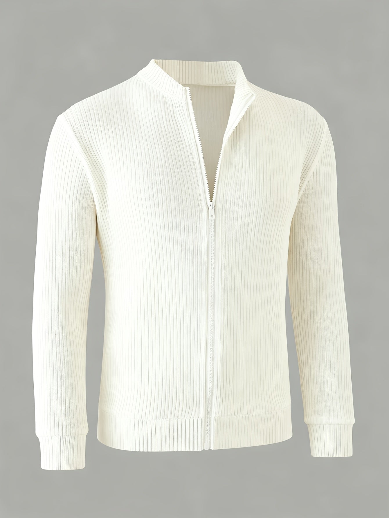Men's Ribbed Zip-Up Cardigan for Relaxed Fit for Autumn and Winter
