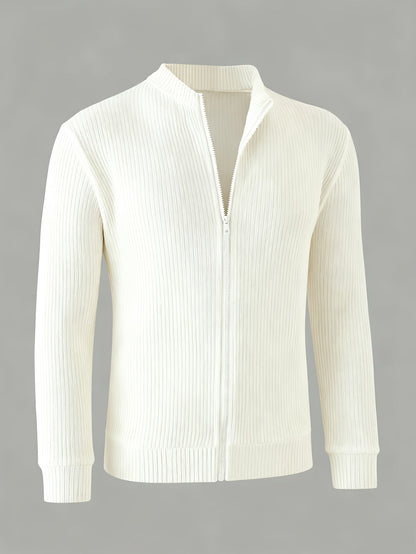Men's Ribbed Zip-Up Cardigan for Relaxed Fit for Autumn and Winter