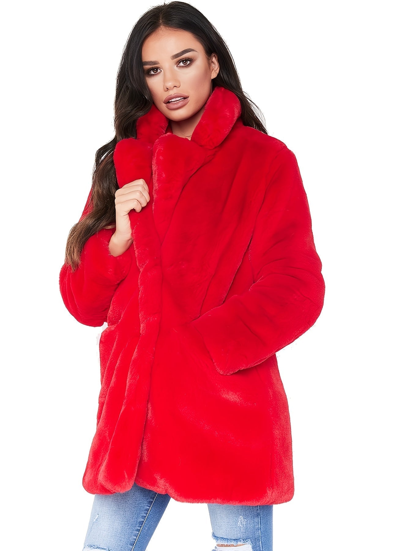 Elegant Women's Mid-Length Winter Faux Fur Coat for Stylish and Warm for Cold Months