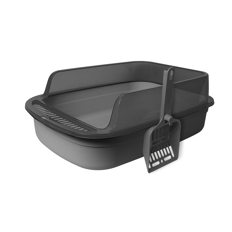 Cat Litter Tray with Raised Edge and Scoop with Splash-Free and Practical Design