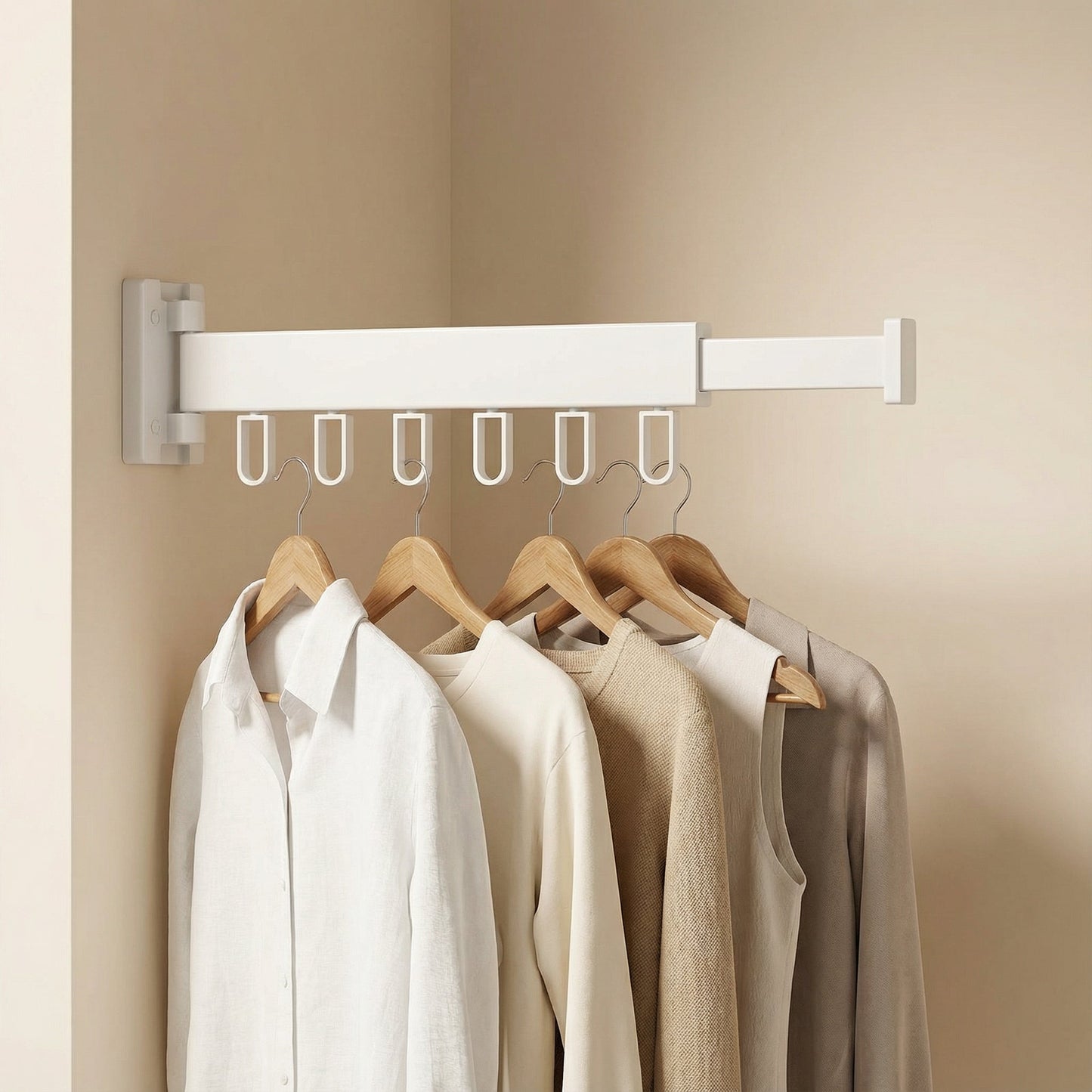 Rack with Retractable Wall Drying Design for Clothes with Space-Saving and Sturdy Design