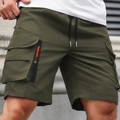 Men's Polyester Cargo Shorts with Zipped Pockets for Summer
