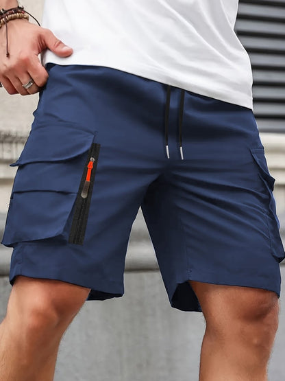 Men's Polyester Cargo Shorts with Zipped Pockets for Summer