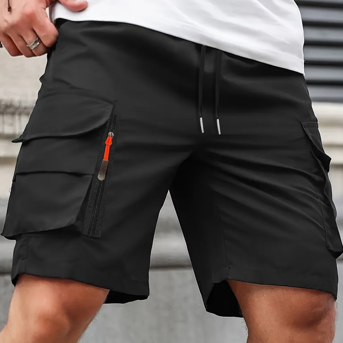 Men's Polyester Cargo Shorts with Zipped Pockets for Summer