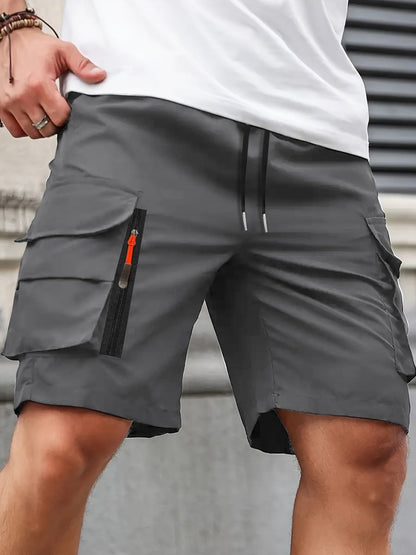 Men's Polyester Cargo Shorts with Zipped Pockets for Summer