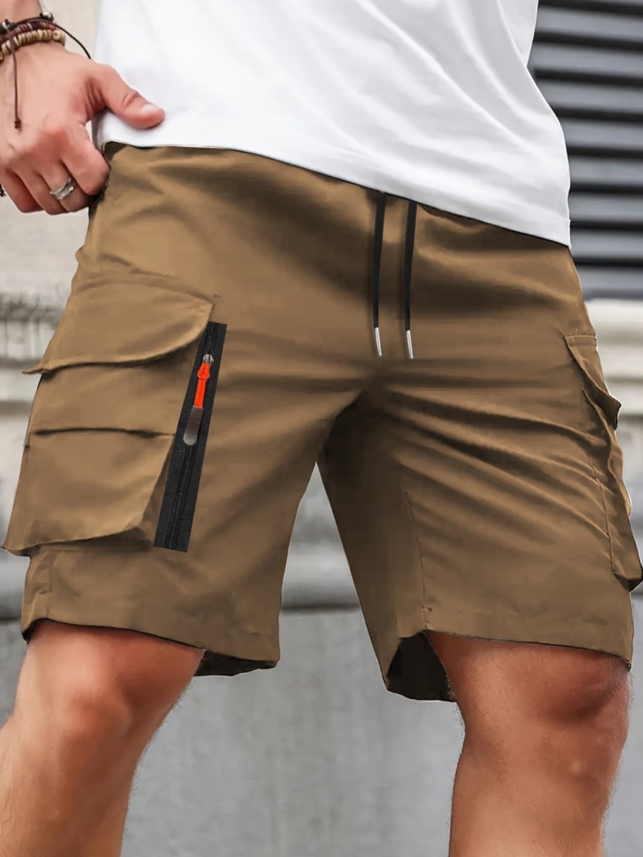 Men's Polyester Cargo Shorts with Zipped Pockets for Summer