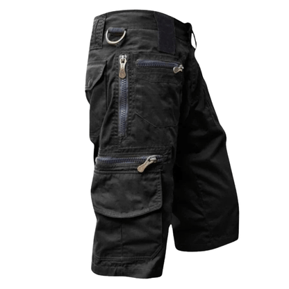 Men's Cotton Cargo Shorts with Zipped Pockets and Elastic Waist