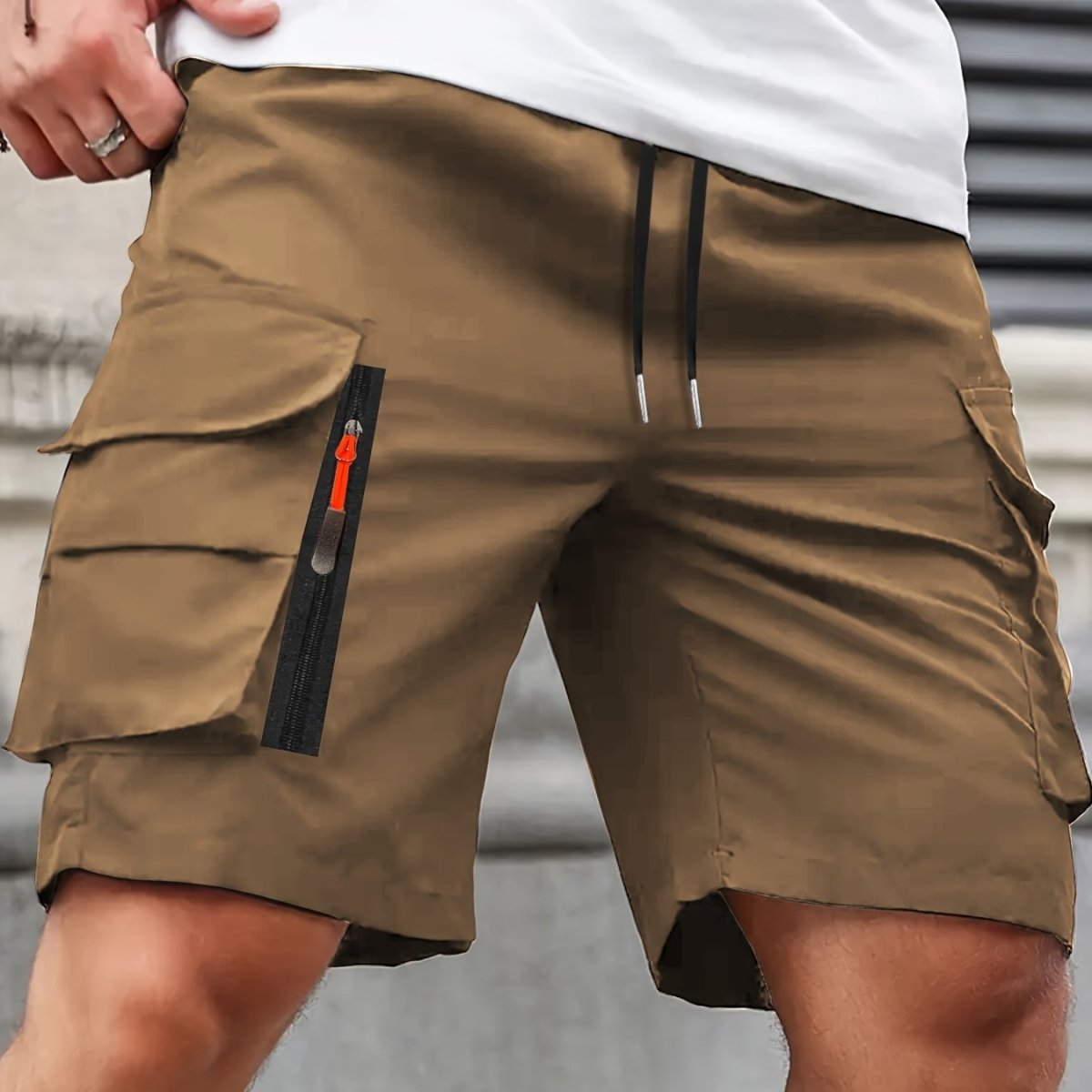 Men's Polyester Cargo Shorts with Zipped Pockets for Summer