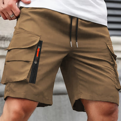 Men's Polyester Cargo Shorts with Zipped Pockets for Summer