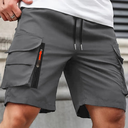 Men's Polyester Cargo Shorts with Zipped Pockets for Summer