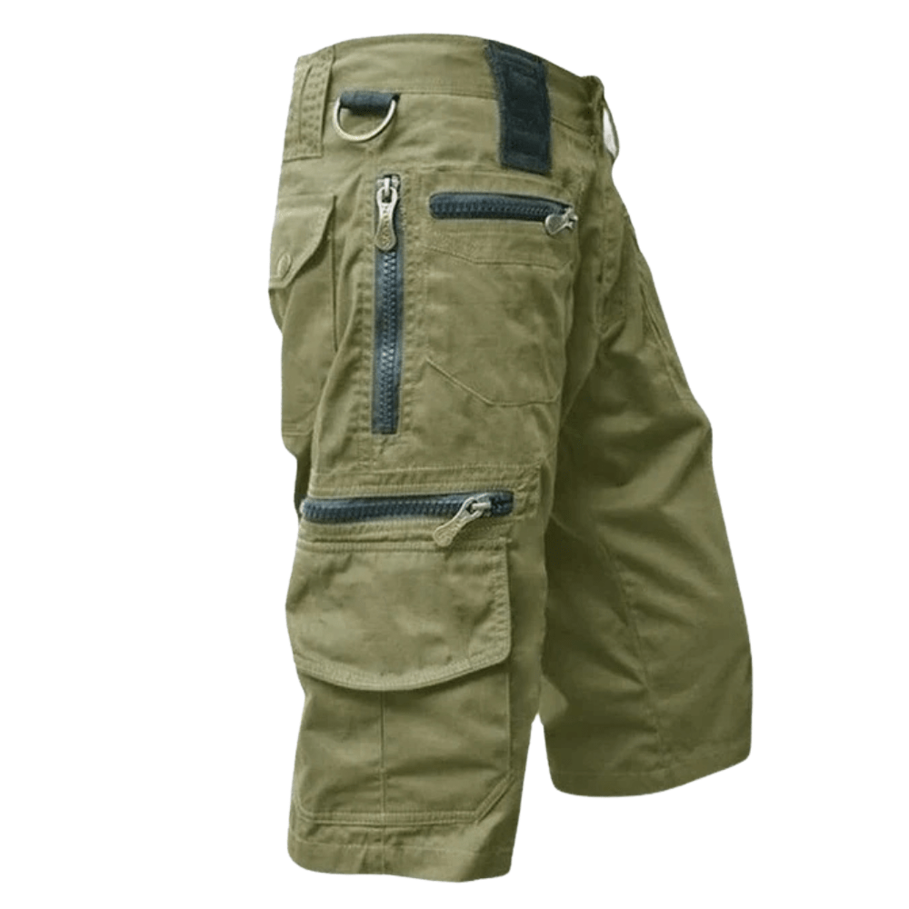 Men's Cotton Cargo Shorts with Zipped Pockets and Elastic Waist