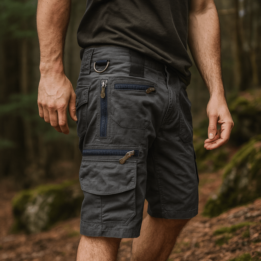 Men's Cotton Cargo Shorts with Zipped Pockets and Elastic Waist