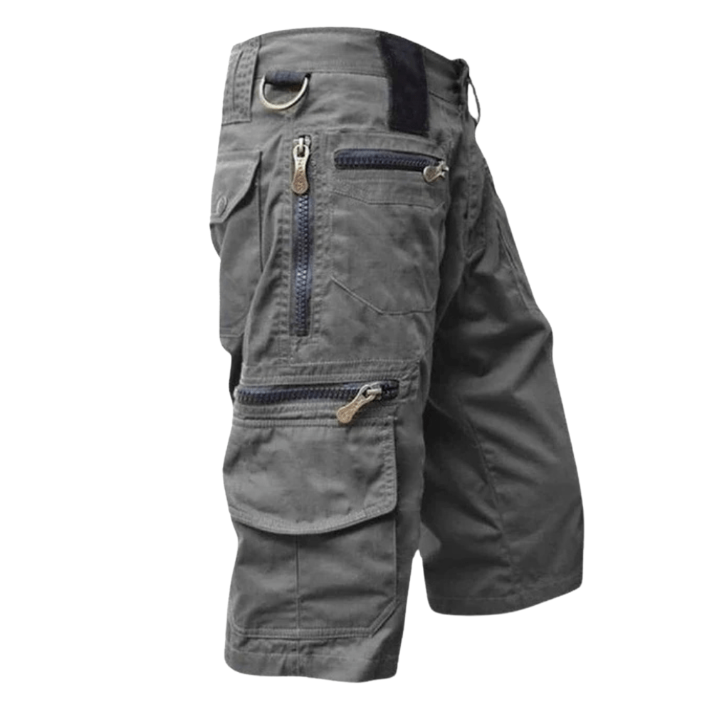 Men's Cotton Cargo Shorts with Zipped Pockets and Elastic Waist
