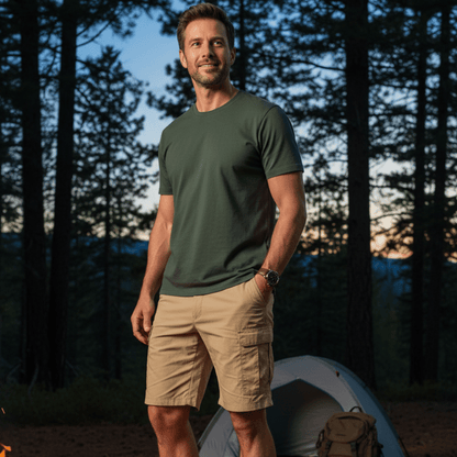 Men's Cotton Cargo Shorts with Six Pockets for Outdoor Use