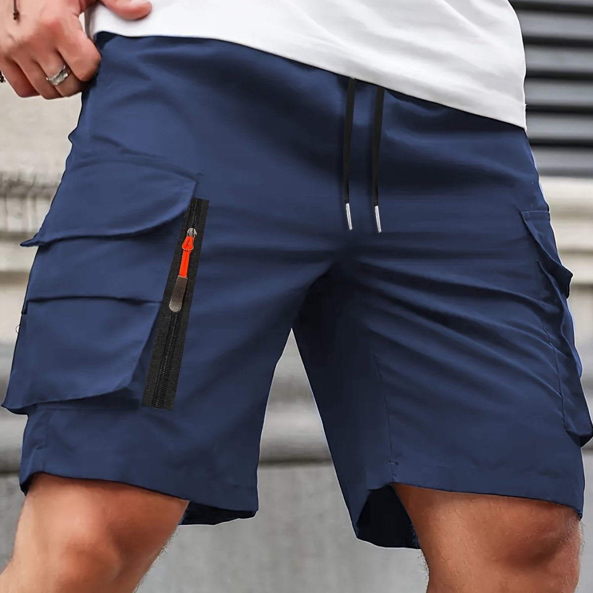 Men's Polyester Cargo Shorts with Zipped Pockets for Summer