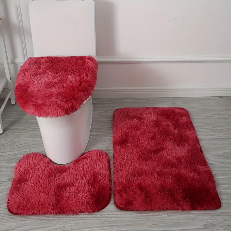 Set with 3-Piece Bathroom Mat Geometric Pattern for Soft and Non-Slip