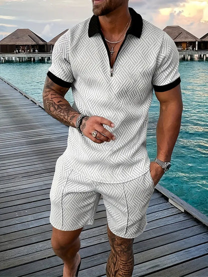 Set with Geometric Men's Summer Polo and Shorts