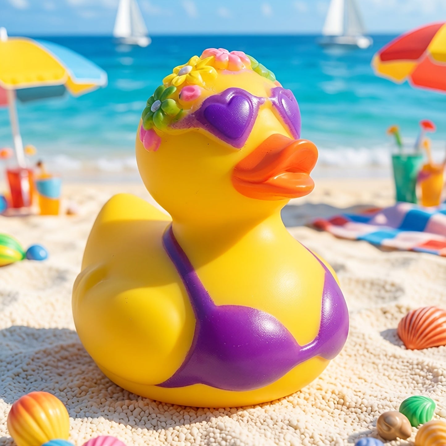 Desk with Decorative Rubber Duck with Flowers and Bikini for , Car, or Party Decoration