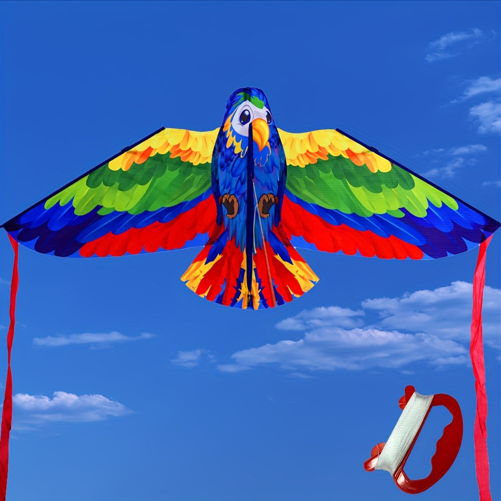 Parrot Kite with Large Colourful Wings and Long Tail Ribbons