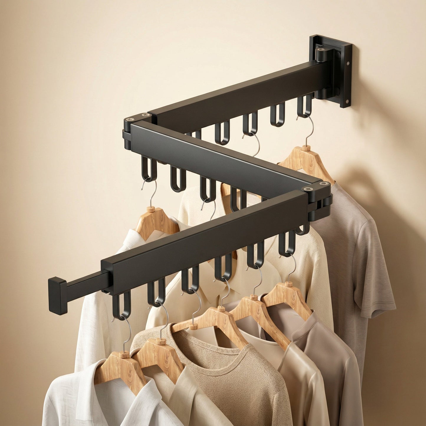 Rack with Retractable Wall Drying Design for Clothes with Space-Saving and Sturdy Design