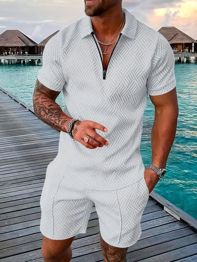Set with Geometric Men's Summer Polo and Shorts