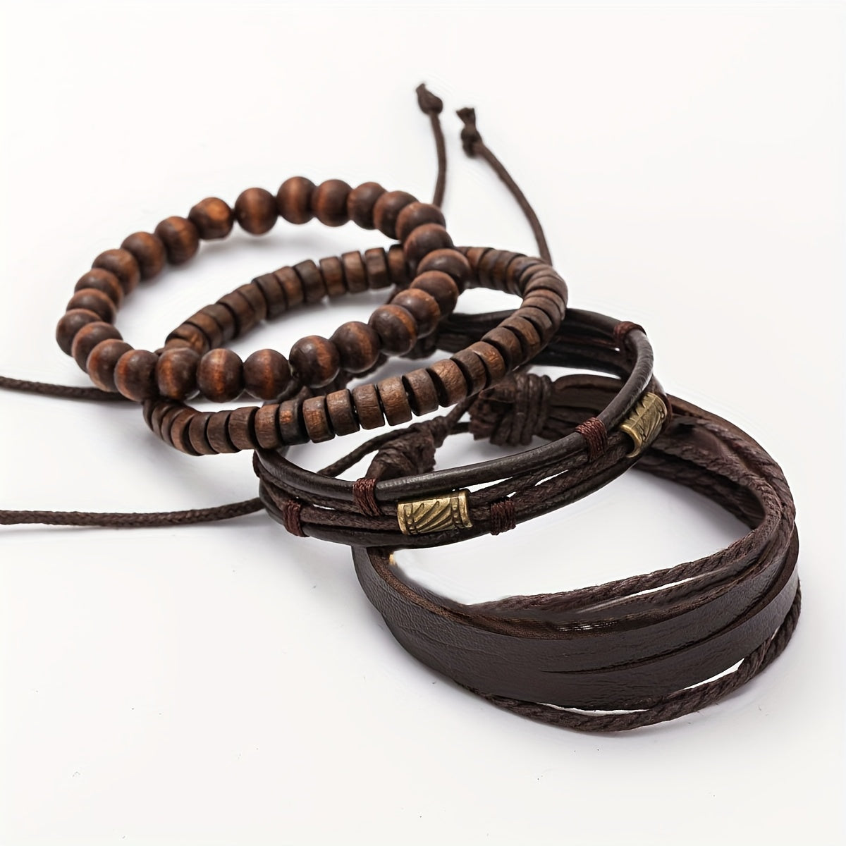 Bracelets with Stylish Leather and Wooden Set for the Modern Man