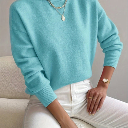 Ladies' Knitted Jumper with a High Neck and Long Sleeves for Autumn Winter