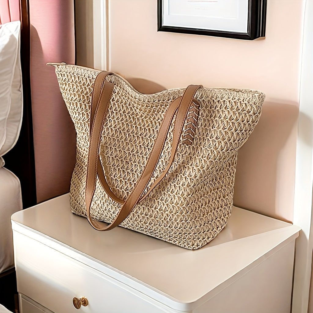 Bag with Beach French Straw Tote Bag Spacious Woven Summer Bag