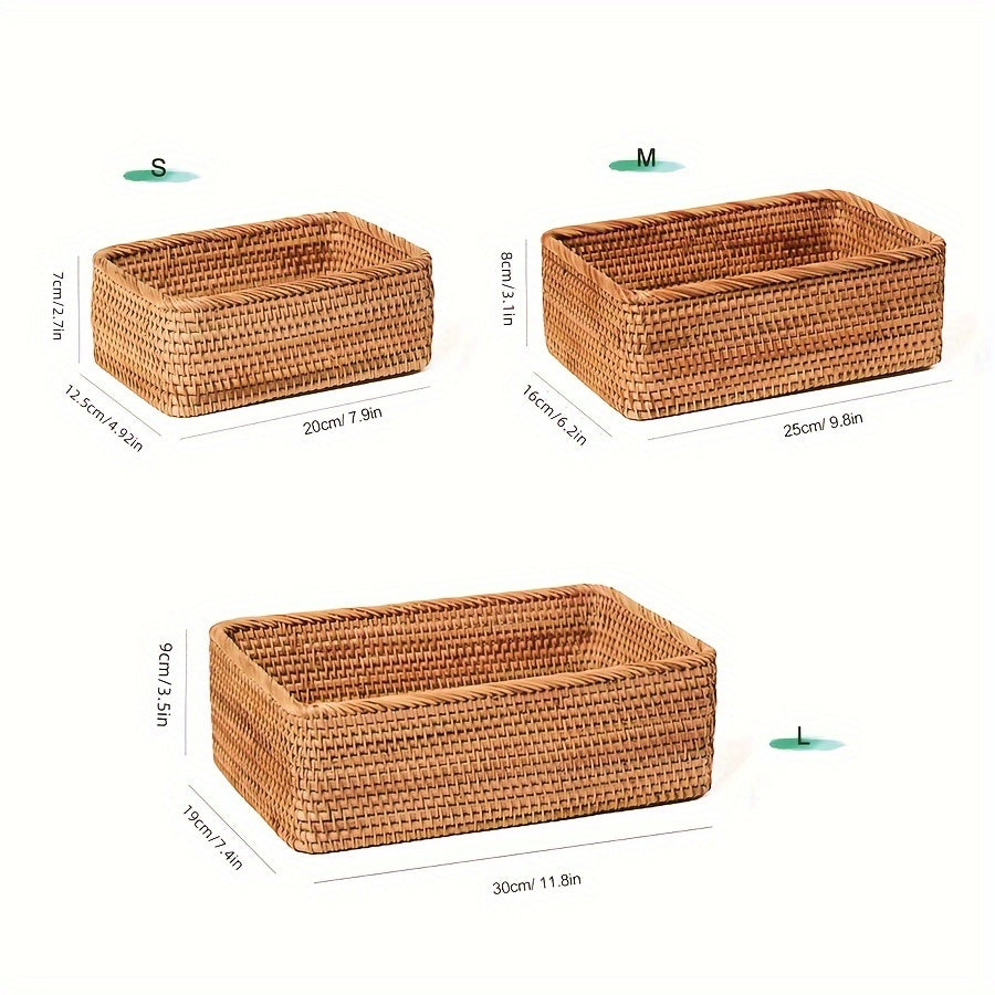 Storage Basket with Handwoven Rattan Design for Table and Bathroom