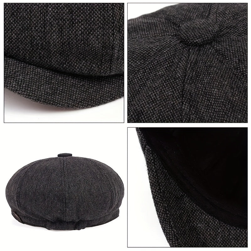 Men's Retro Flat Cap with Herringbone Pattern with Vintage Look Accessory