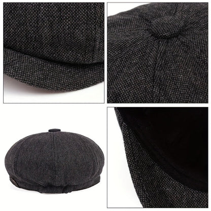 Men's Retro Flat Cap with Herringbone Pattern with Vintage Look Accessory