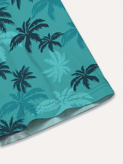 Tropical Palm Tree Print Men's Shirt with Short Sleeves and Casual Look for Summer Outings