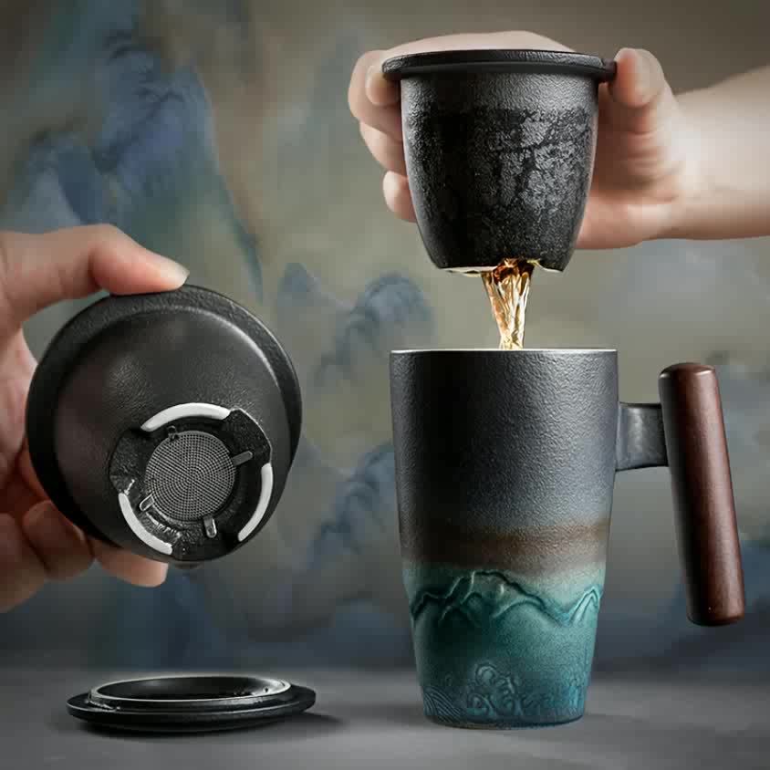 Mug with Handmade Ceramic Tea Strainer with Authentic Design and Practical Use