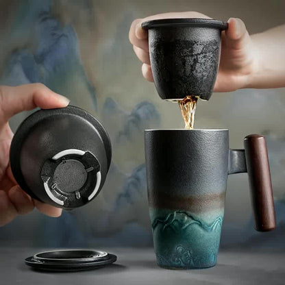 Mug with Handmade Ceramic Tea Strainer with Authentic Design and Practical Use