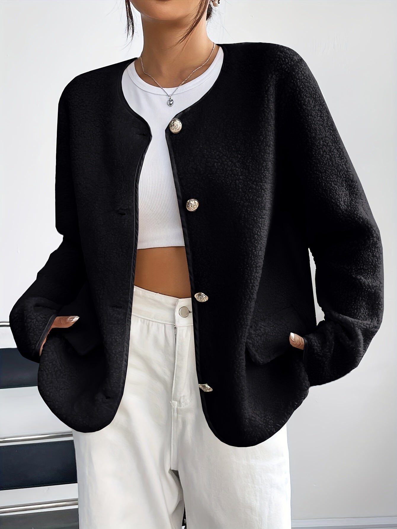 Elegant Ladies' Jacket with Buttons for Timeless and Soft for Autumn and Winter