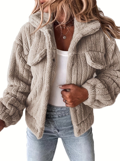 Ladies' Teddy Coat with Shawl Collar and Long Sleeves for Casual Autumn and Winter