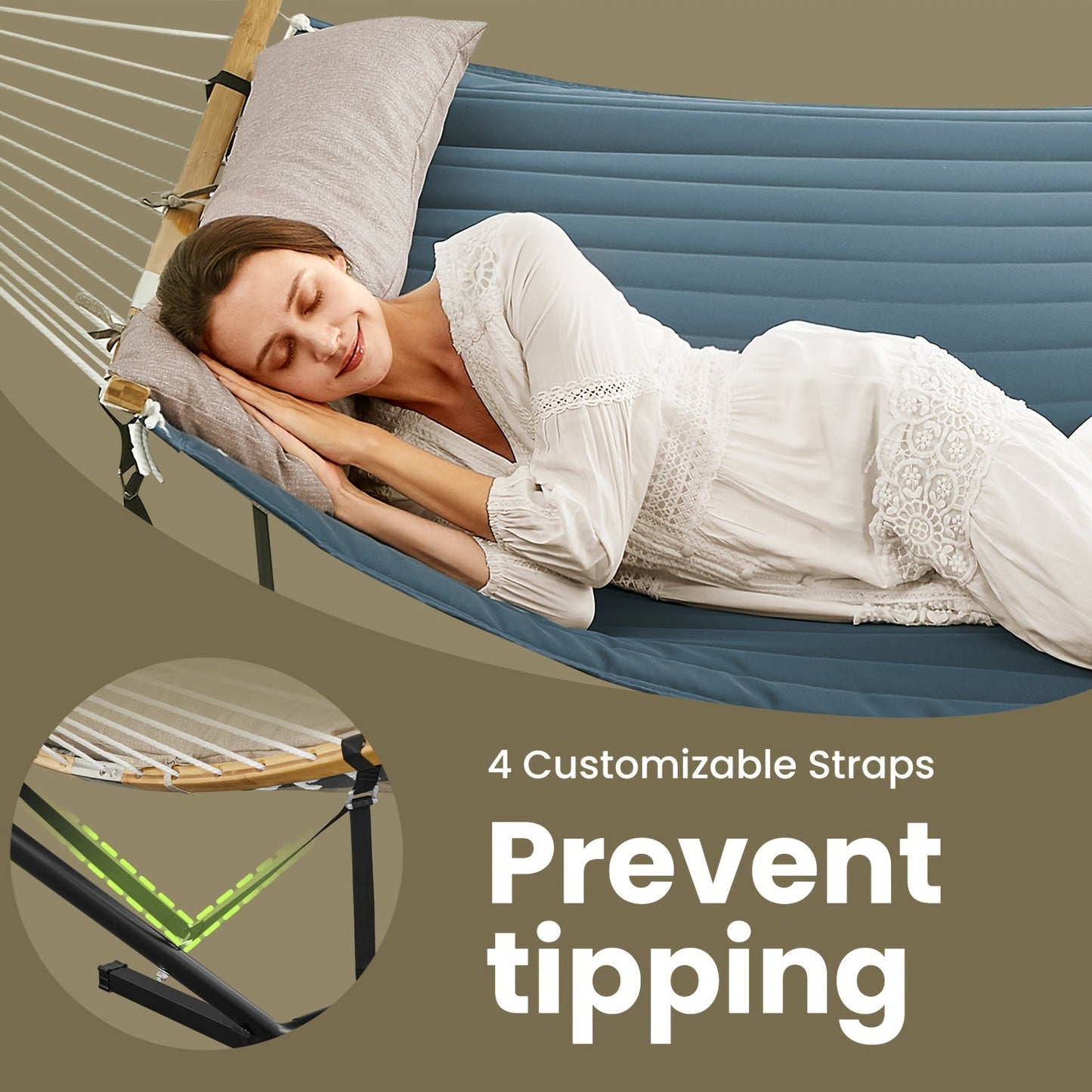 Stand Padded Hammock with for Comfortable Bamboo Spreader and Cushion