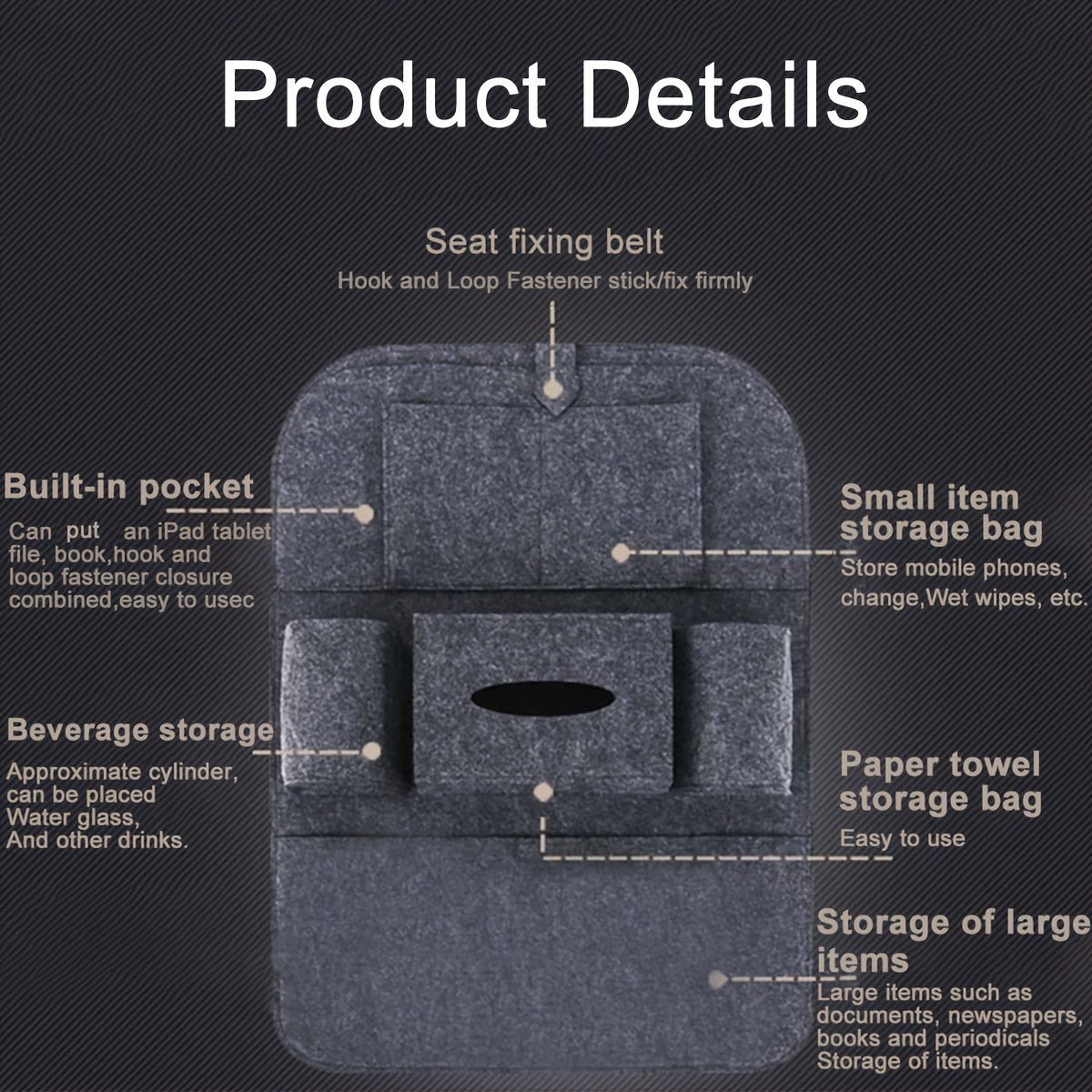 Organiser with Car Seat Storage Pockets and Tablet Holder for Back Seat