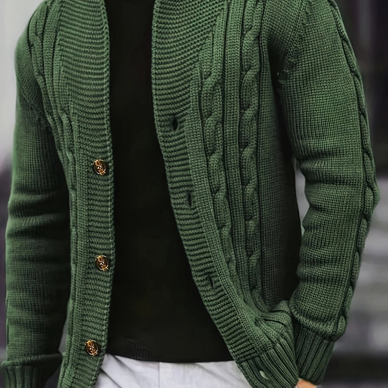 Men's Cable Knit Cardigan with V-Neck for Comfortable and Versatile
